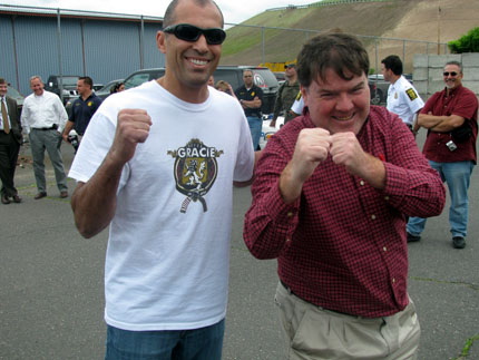 UFC legend Royce Gracie posed for a photo with Brian Woodman Jr. in 2009