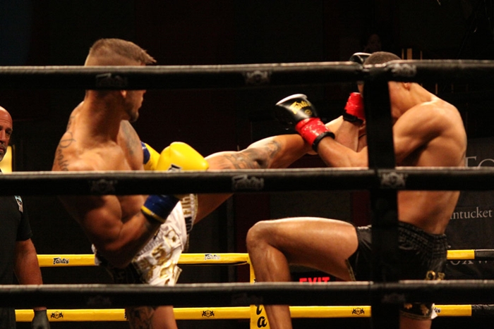 Matous Kohout, left, and Regian Eersel during the main event at Lion Fight 38