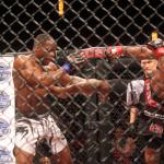  Nah-Shon Burrell, left, versus Chris Curtis at CES MMA 34 on April 1.